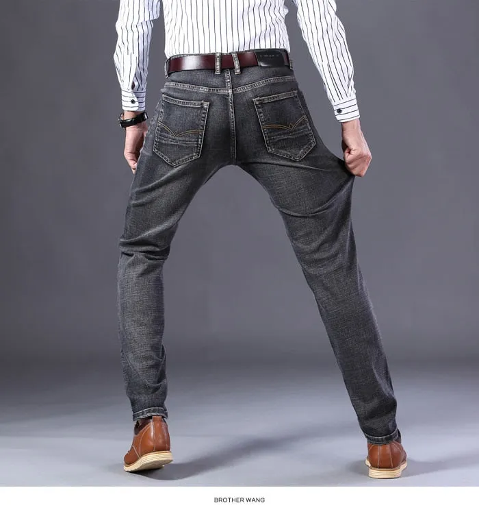 2020 New Classic Style Men's Grey Jeans Business Fashion Soft Stretch Denim Trousers Male Brand Fit Pants Black Blue