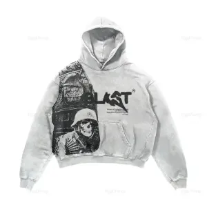 Alphabet Blast Skull Printed Casual Hoodies