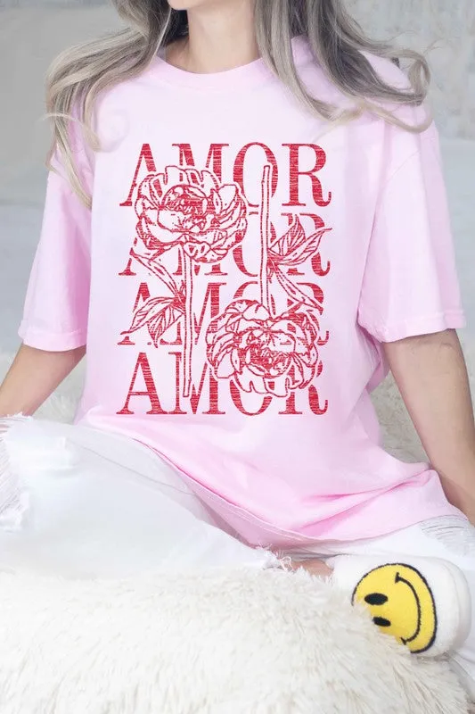 Amor Love Rose Valentine Oversized Graphic Tee