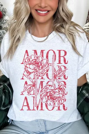 Amor Love Rose Valentine Oversized Graphic Tee