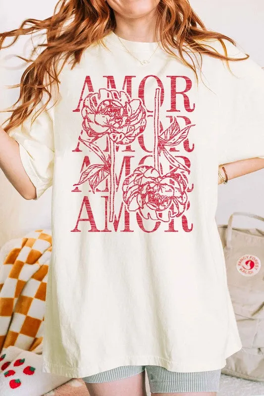 Amor Love Rose Valentine Oversized Graphic Tee
