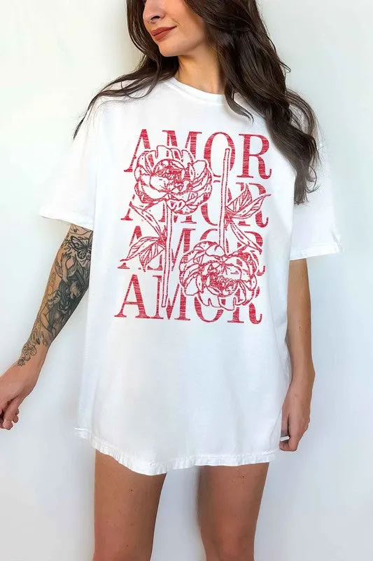 Amor Love Rose Valentine Oversized Graphic Tee