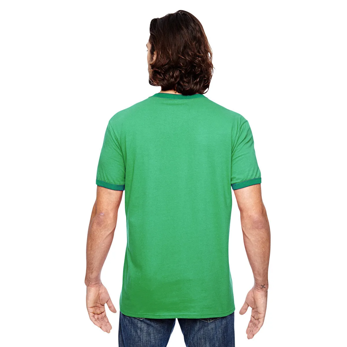 Anvil Men's Heather Grey/True Kelly Green Lightweight Ringer T-Shirt