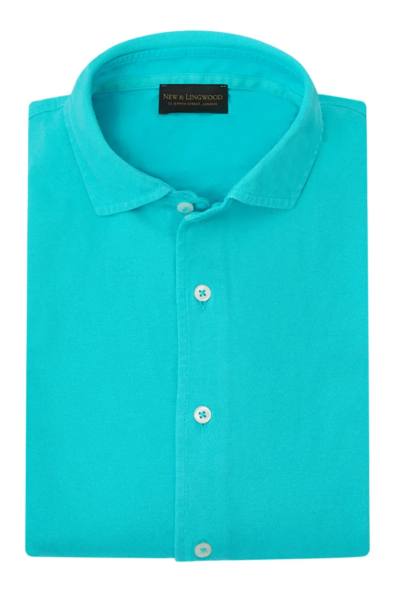 Aqua Long Sleeve Piqué Cotton Shirt