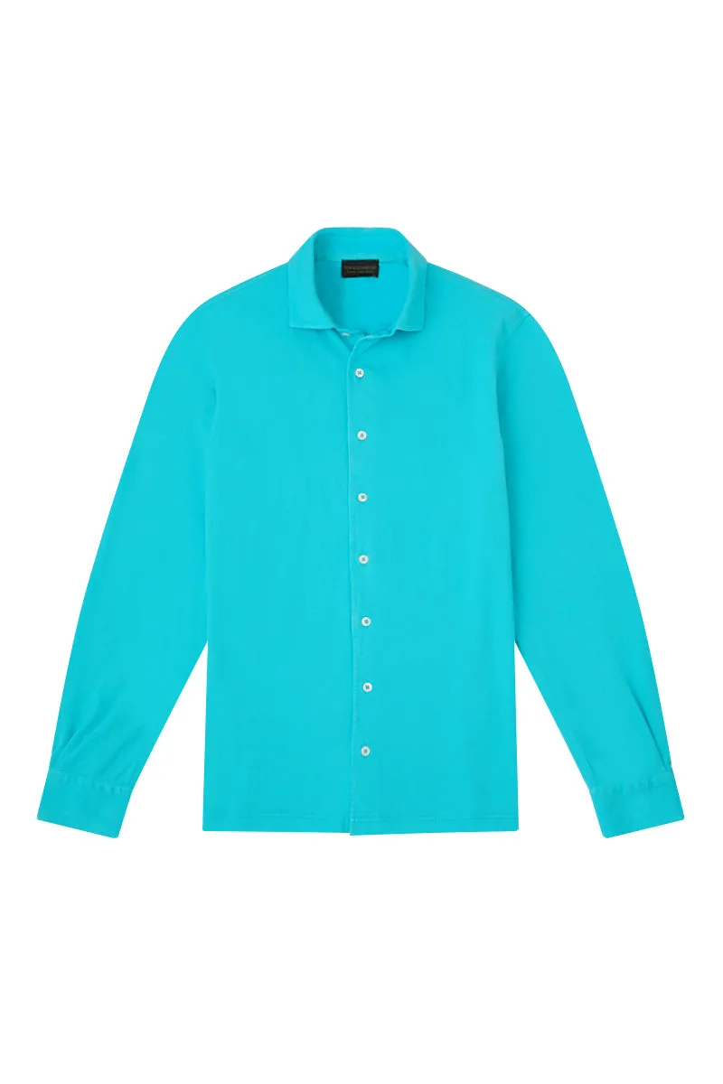 Aqua Long Sleeve Piqué Cotton Shirt