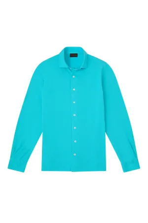 Aqua Long Sleeve Piqué Cotton Shirt