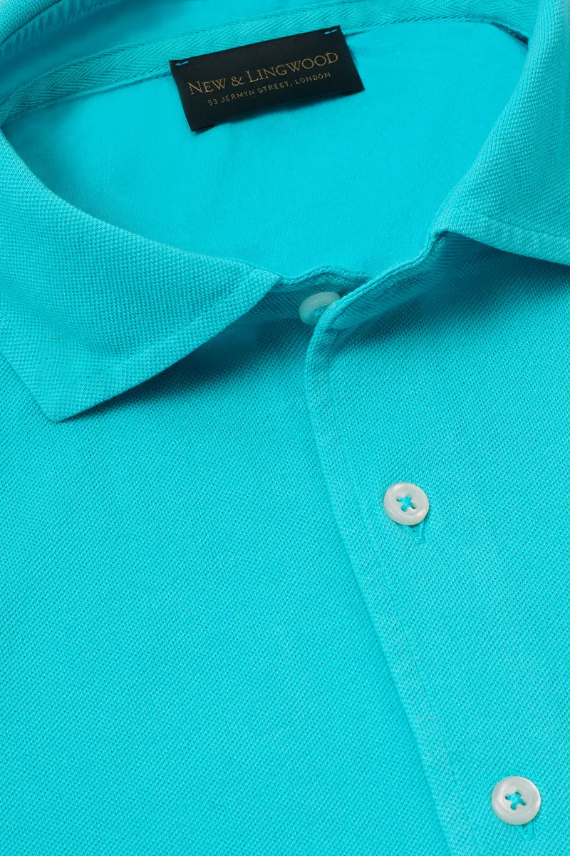 Aqua Long Sleeve Piqué Cotton Shirt
