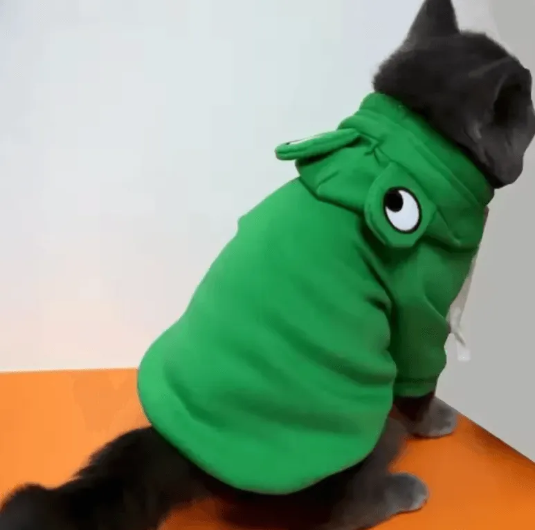 Autumn Winter Cat & Dog Hoodies - Cute Frog-Shaped Fleece for Small Pets
