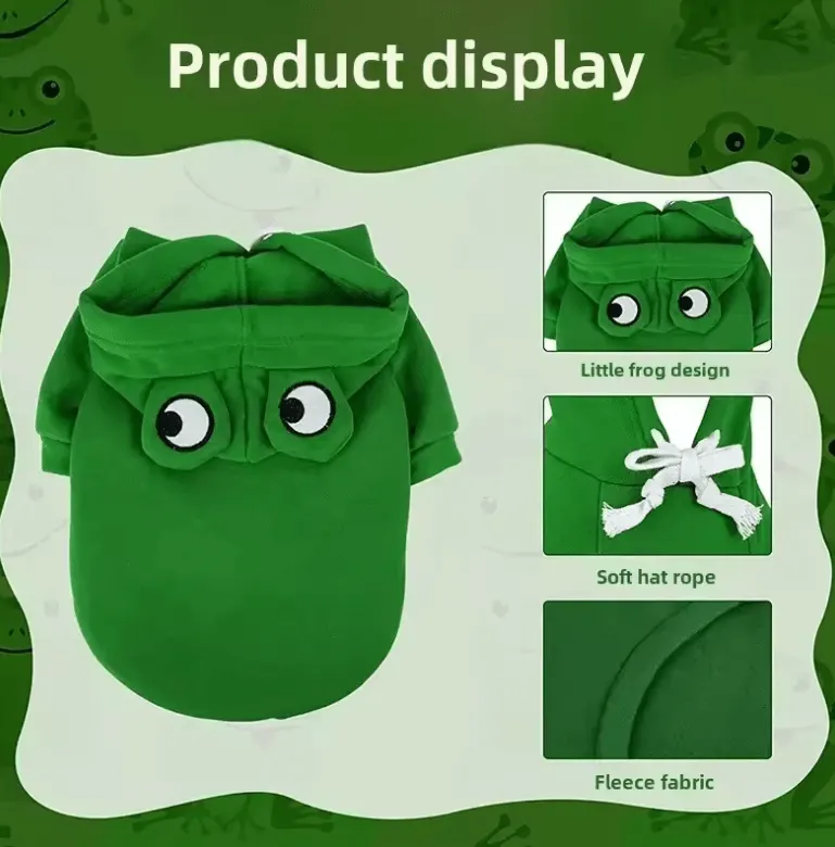 Autumn Winter Cat & Dog Hoodies - Cute Frog-Shaped Fleece for Small Pets