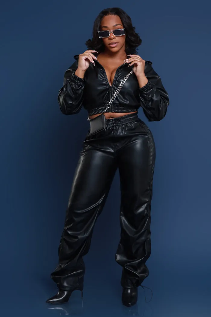 Behind Bars Cropped Vegan Faux Leather Jacket - Black
