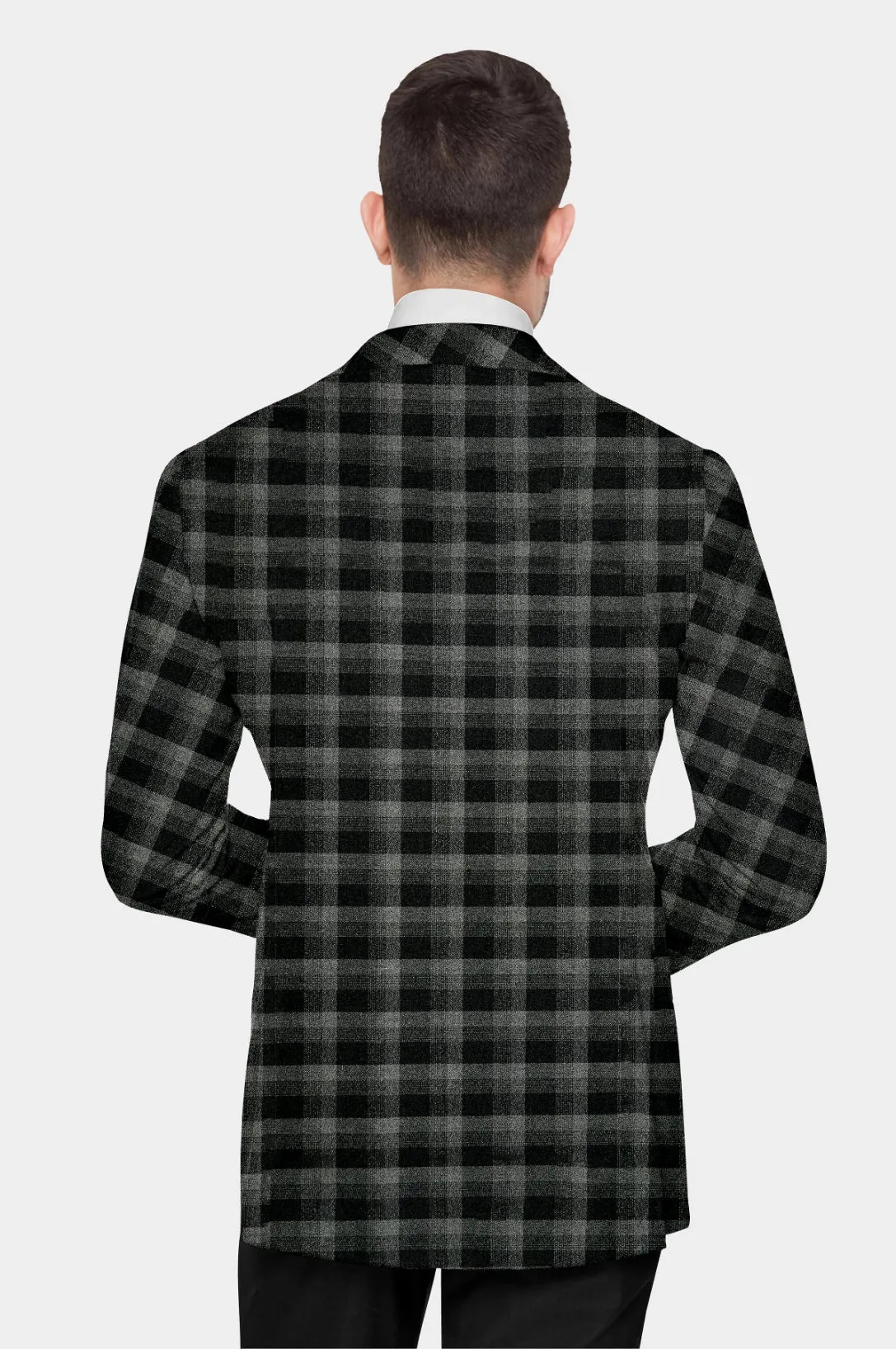 Black Grey Men's Party Checkered Suit Jacket Slim Fit Blazer