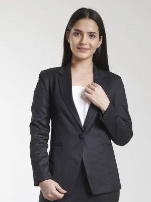 Black Poly Cotton Blend Polyester Single Button Blazer ONLY