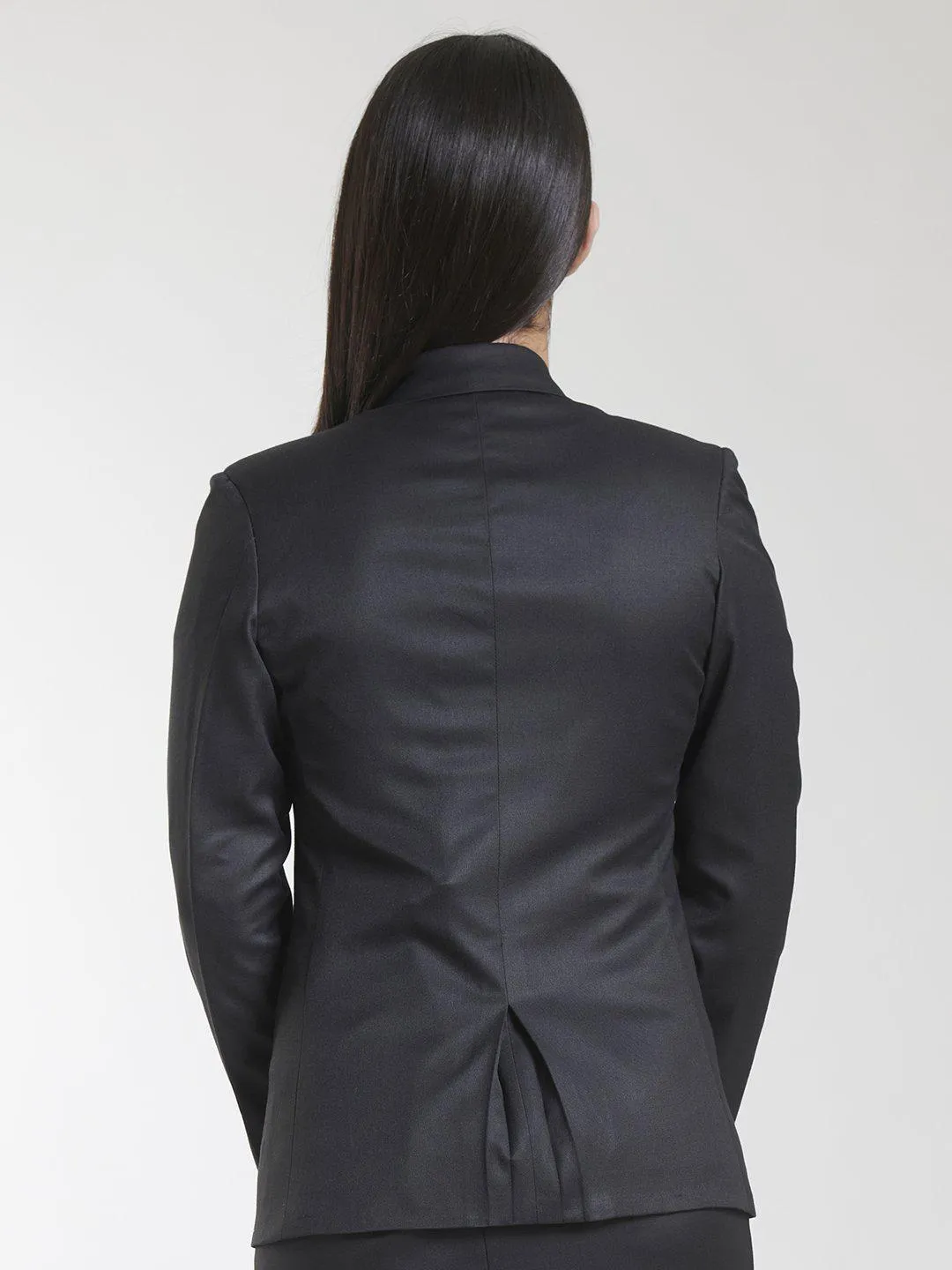 Black Poly Cotton Blend Polyester Single Button Blazer ONLY