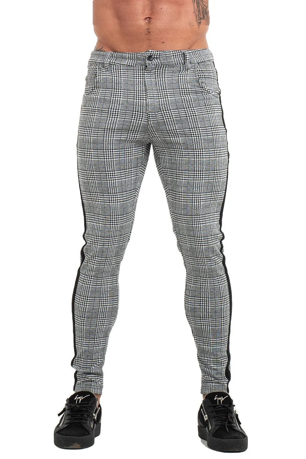Black Sided Plaid Trousers - Grey