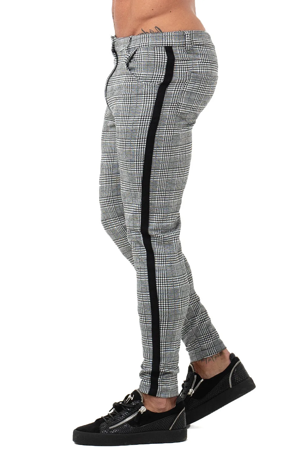 Black Sided Plaid Trousers - Grey