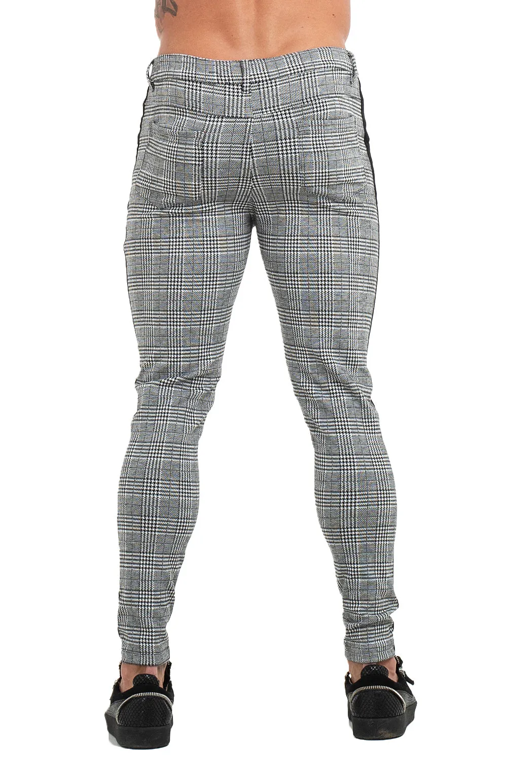 Black Sided Plaid Trousers - Grey