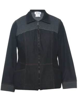 Black Zip-Front Denim Jacket - L