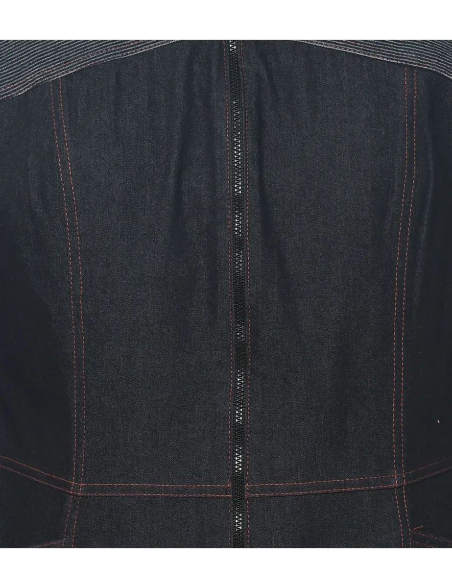 Black Zip-Front Denim Jacket - L