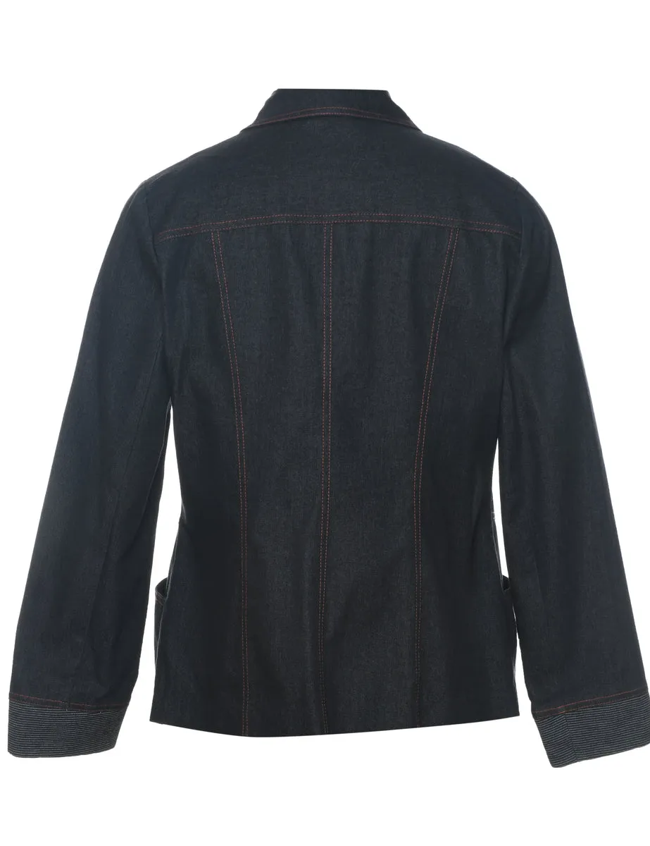 Black Zip-Front Denim Jacket - L
