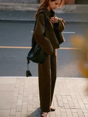 Brown Suit Jacket and Wide-Leg Trousers