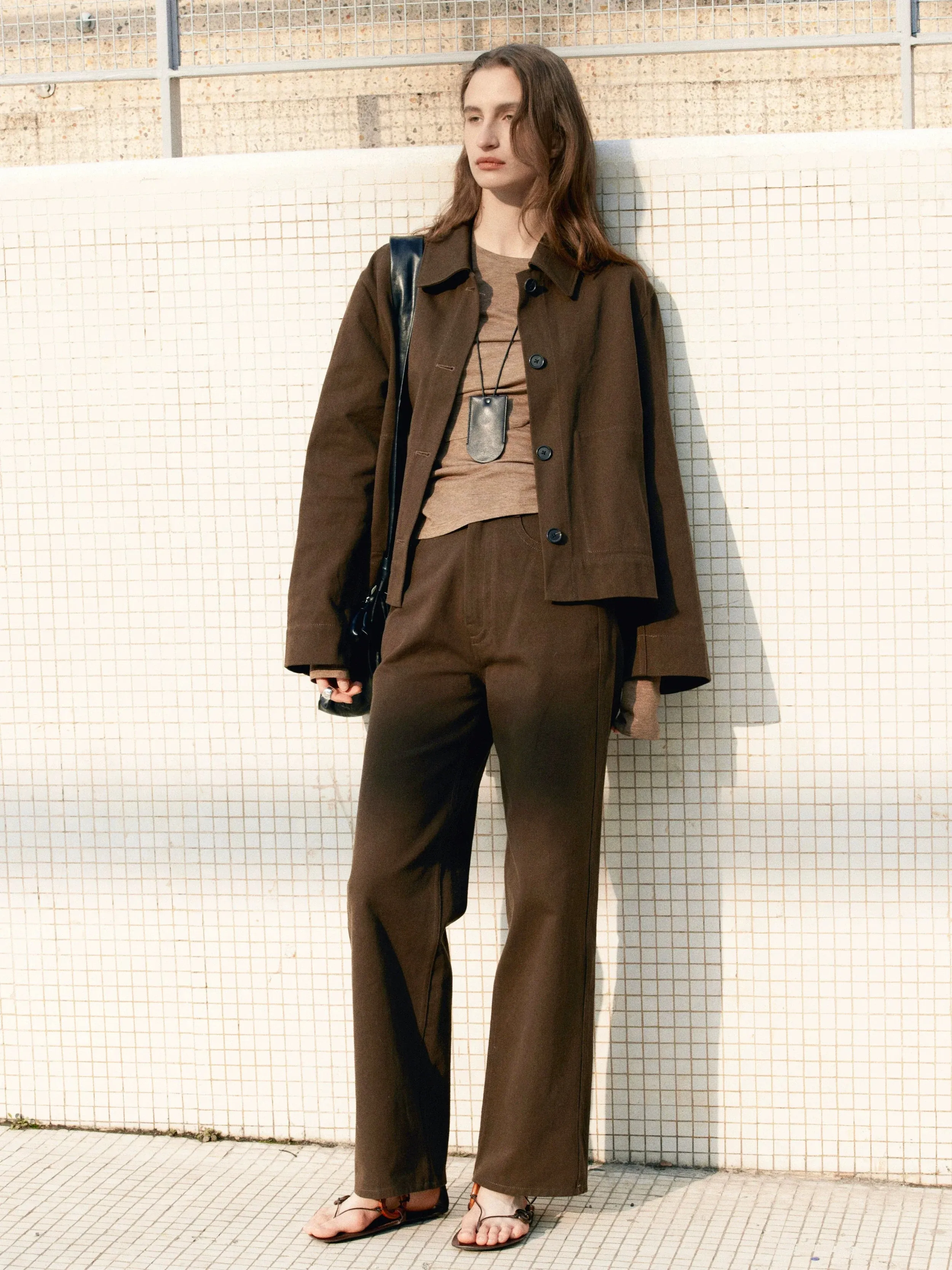 Brown Suit Jacket and Wide-Leg Trousers