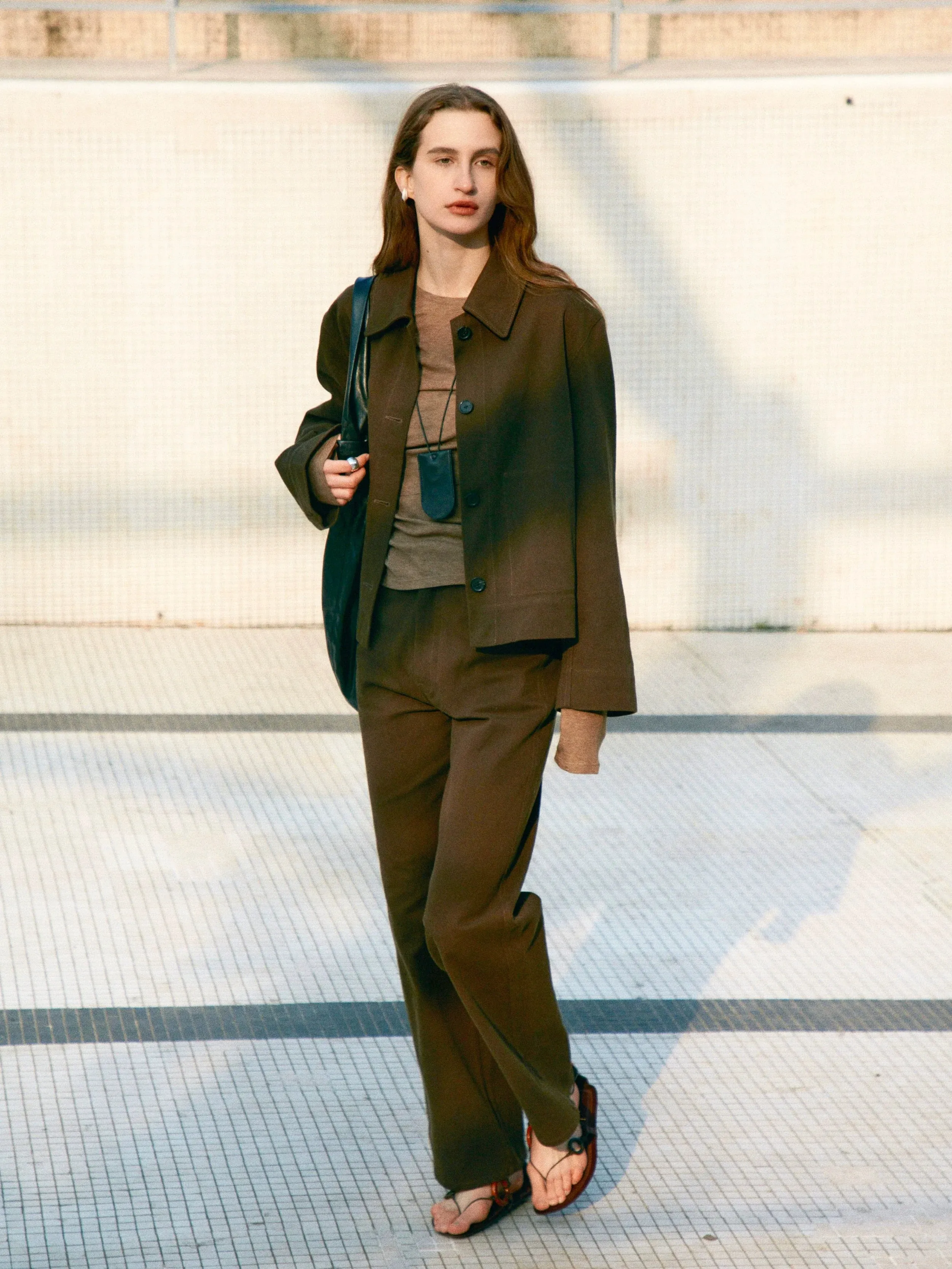 Brown Suit Jacket and Wide-Leg Trousers