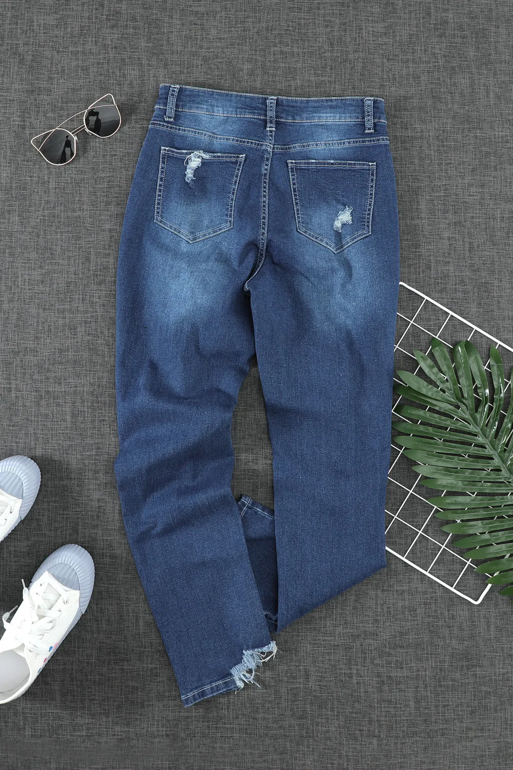 Cash Distressed High Rise Jeans in Dark Blue