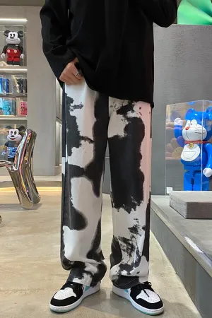 Casual Black Tie Dye Hip Hop Jeans Pants