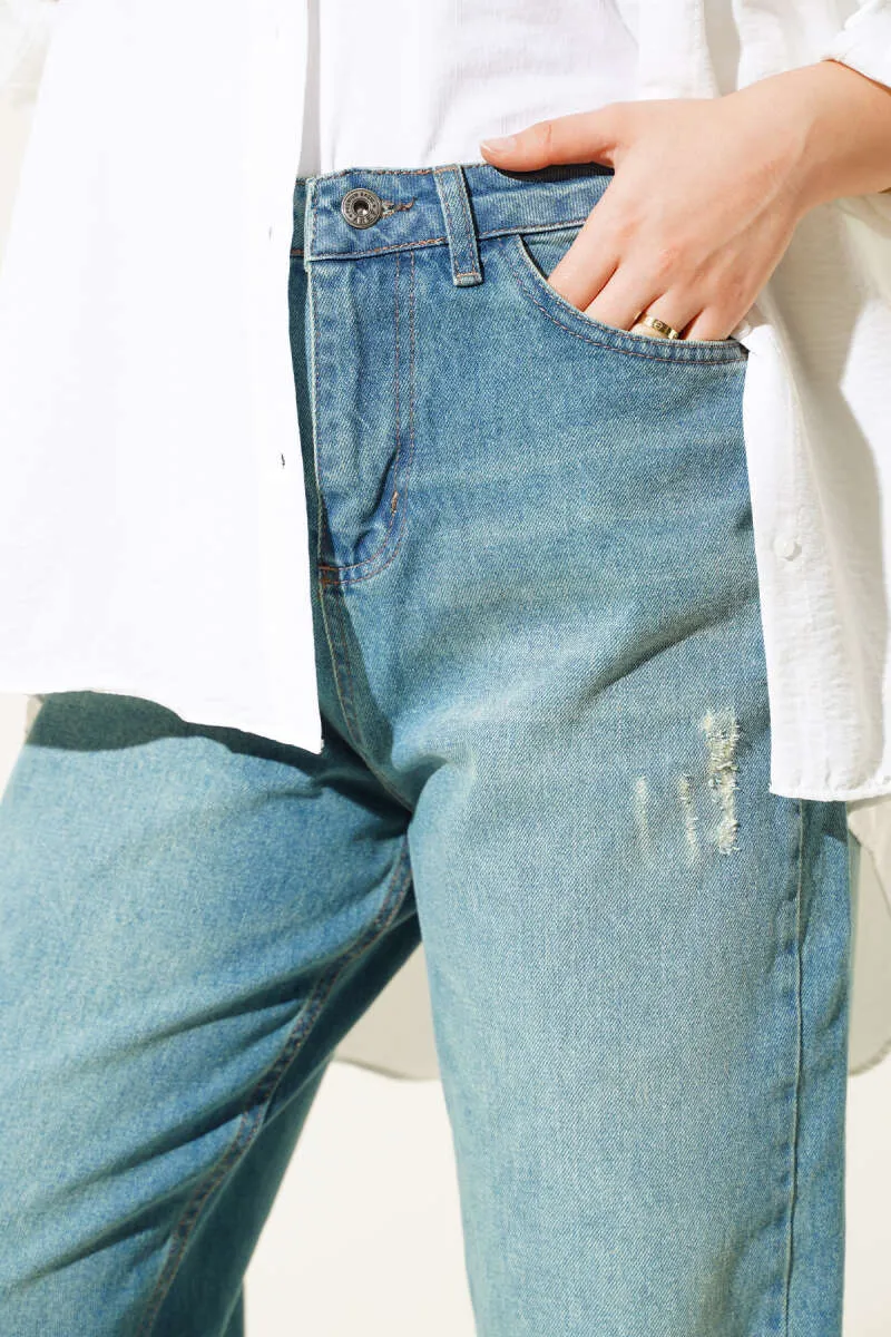 Casual Distressed Jeans Green Tint