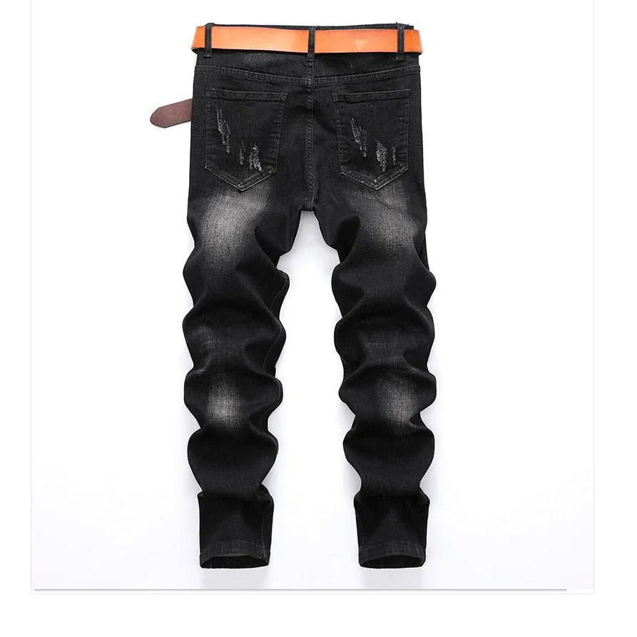 Casual Letter Print Ripped Hole Jeans
