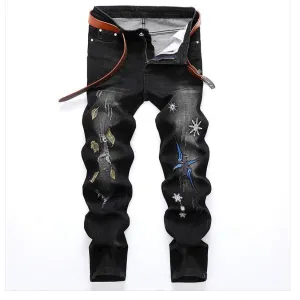 Casual Letter Print Ripped Hole Jeans