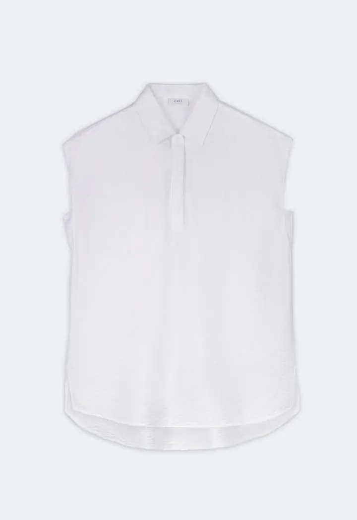 Choice Solid Shirt Collar Sleeveless T-Shirt  Off White