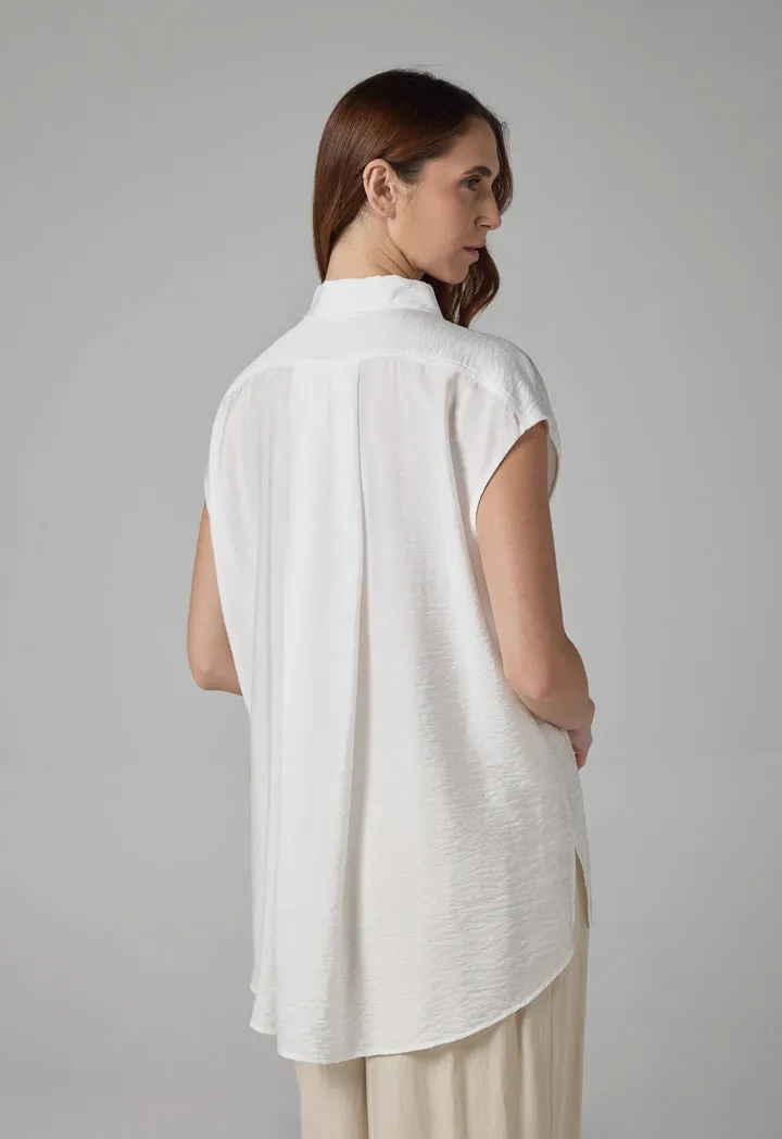 Choice Solid Shirt Collar Sleeveless T-Shirt  Off White