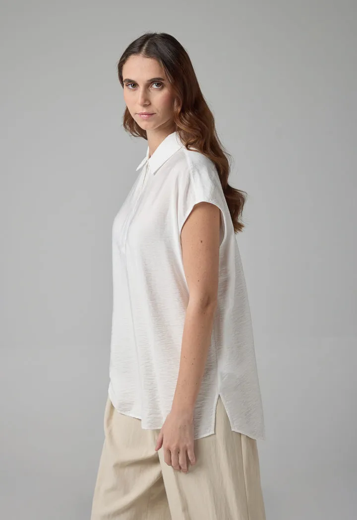 Choice Solid Shirt Collar Sleeveless T-Shirt  Off White