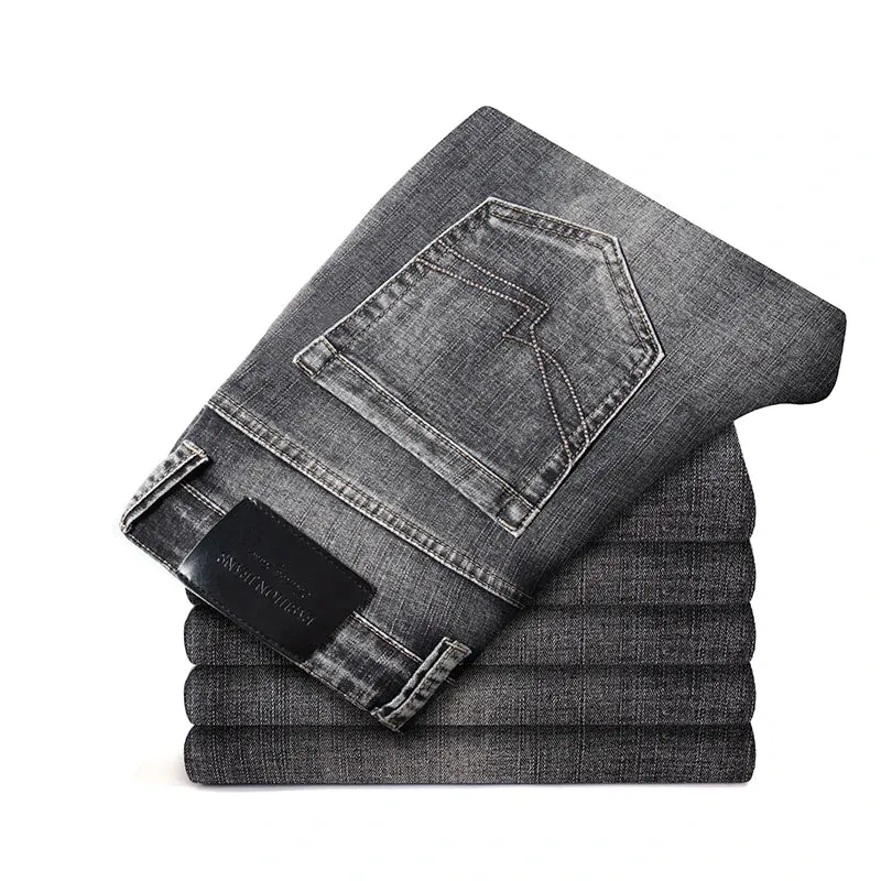 Classic Zipper Pocket Men's Fit Straight Business Casual Jeans