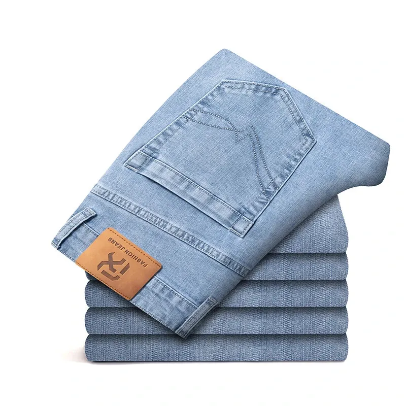 Classic Zipper Pocket Men's Fit Straight Business Casual Jeans