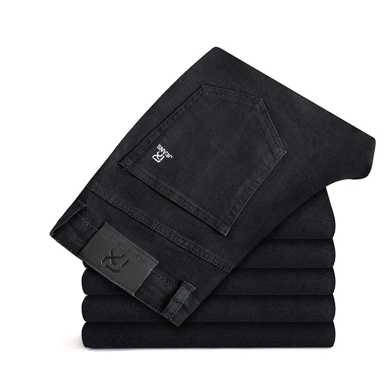Classic Zipper Pocket Men's Fit Straight Business Casual Jeans