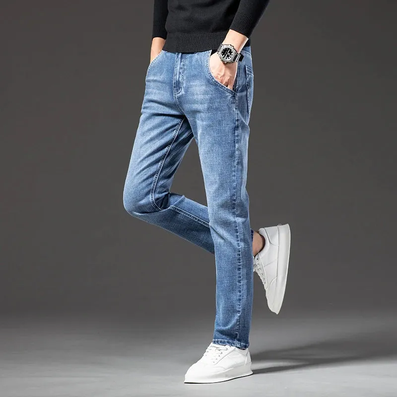 Classic Zipper Pocket Men's Fit Straight Business Casual Jeans