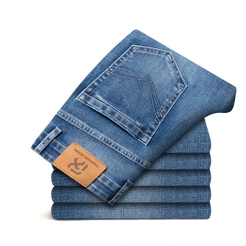 Classic Zipper Pocket Men's Fit Straight Business Casual Jeans