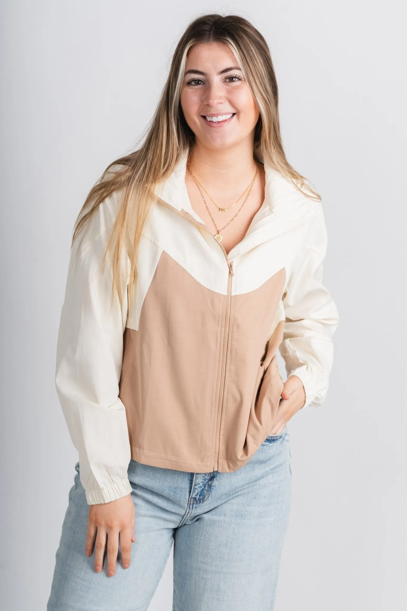 Color block zip jacket vanilla/mocha