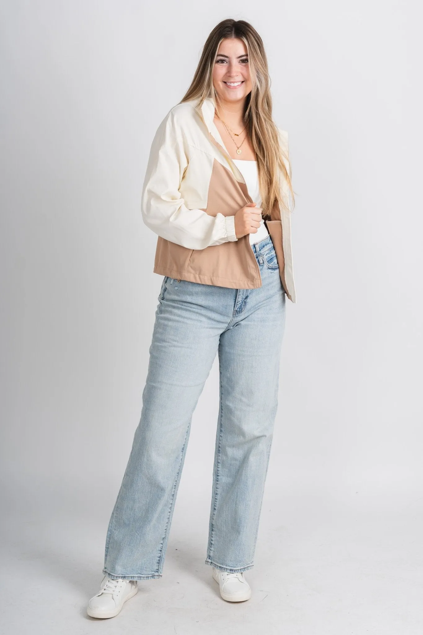 Color block zip jacket vanilla/mocha
