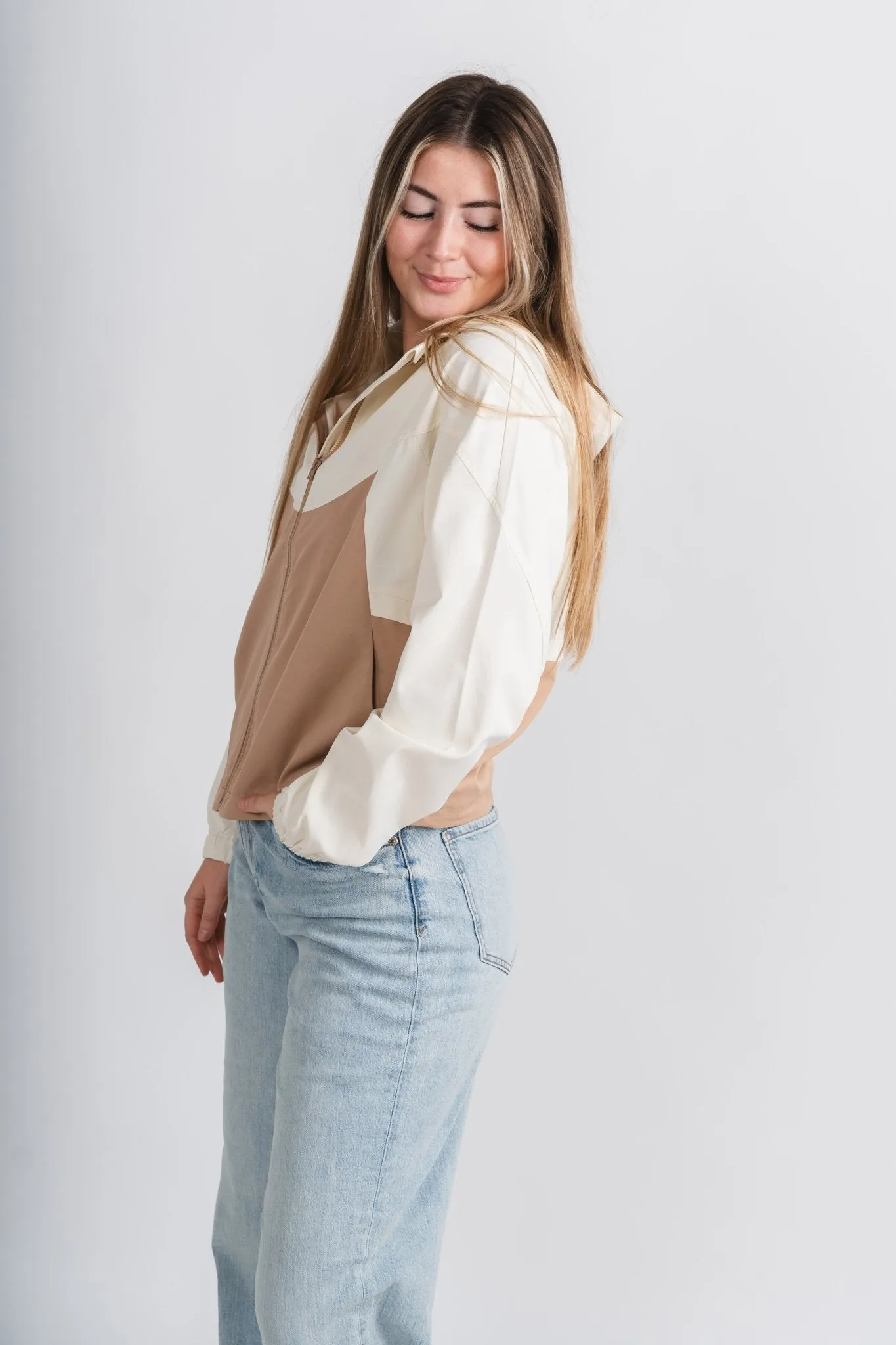 Color block zip jacket vanilla/mocha
