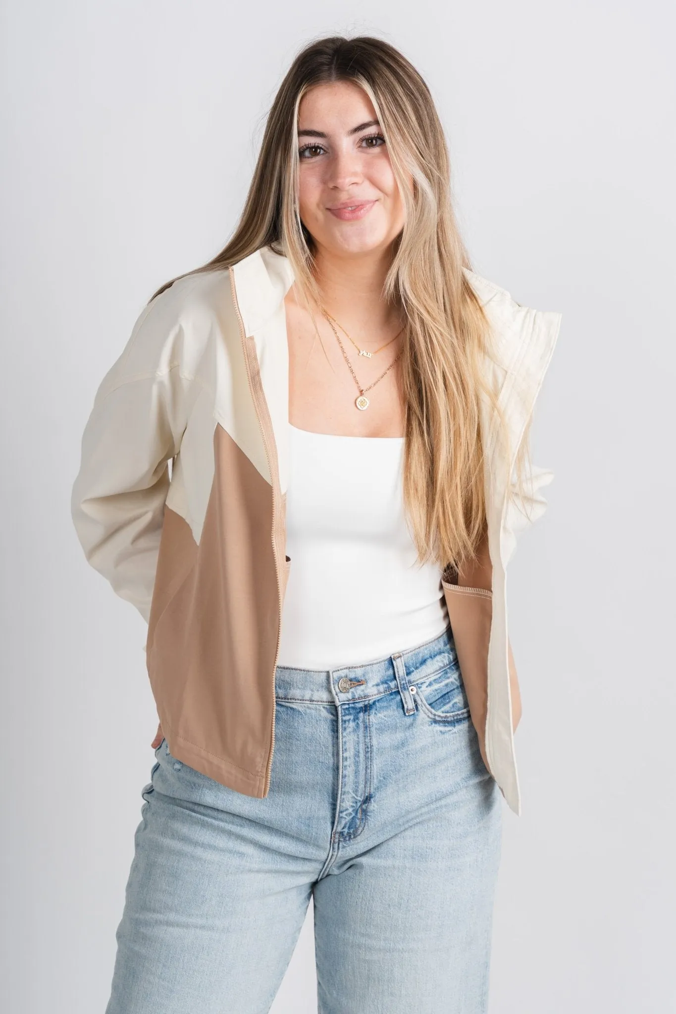Color block zip jacket vanilla/mocha