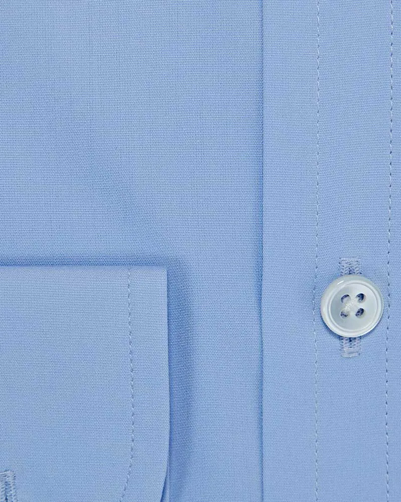 Contemporary Fit Plain Sky Blue Cotton Poplin Shirt with Cut-away Collar & Two Button Cuff