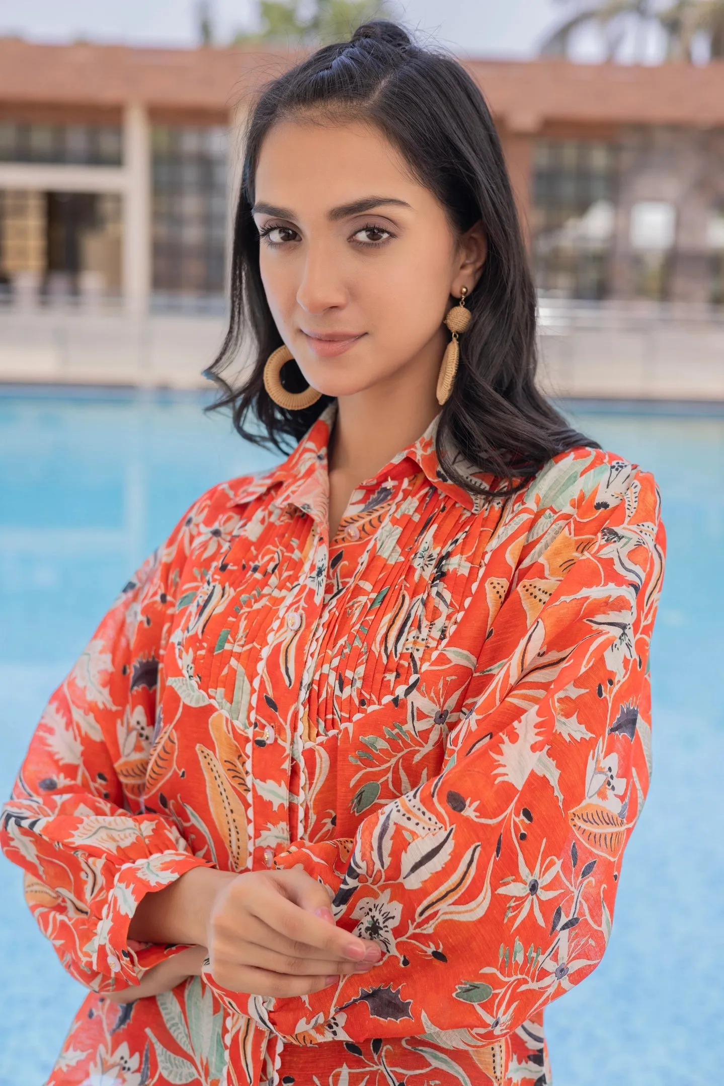 Coral printed Linen Shirt