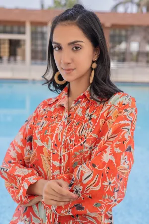 Coral printed Linen Shirt