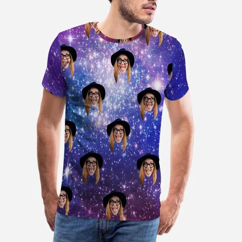 Custom Girlfriend Face Tee Galaxy Starry Night Men's All Over Print T-shirt Design Unique Gift