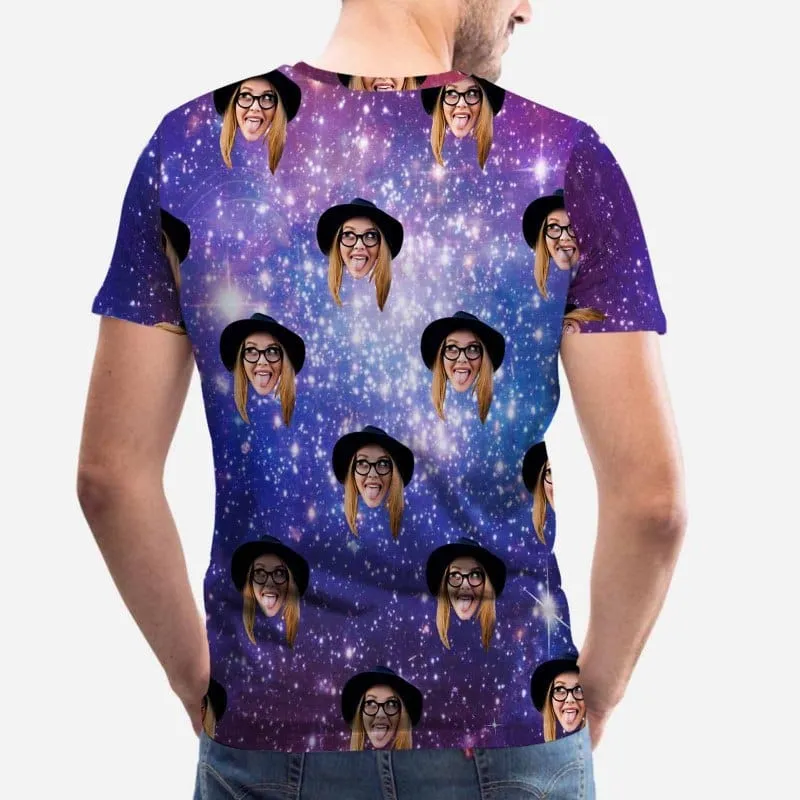 Custom Girlfriend Face Tee Galaxy Starry Night Men's All Over Print T-shirt Design Unique Gift