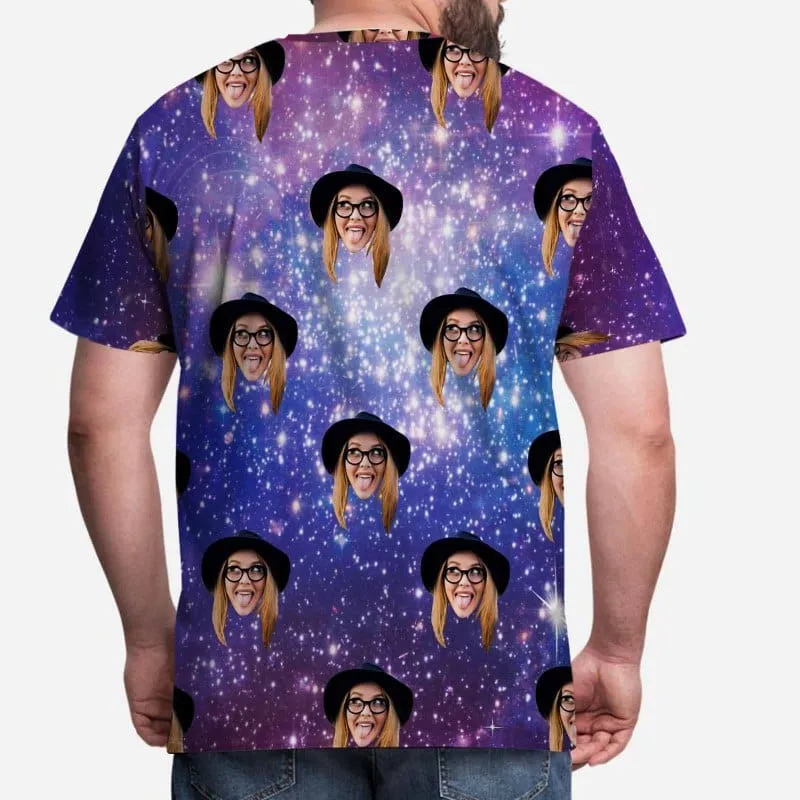 Custom Girlfriend Face Tee Galaxy Starry Night Men's All Over Print T-shirt Design Unique Gift