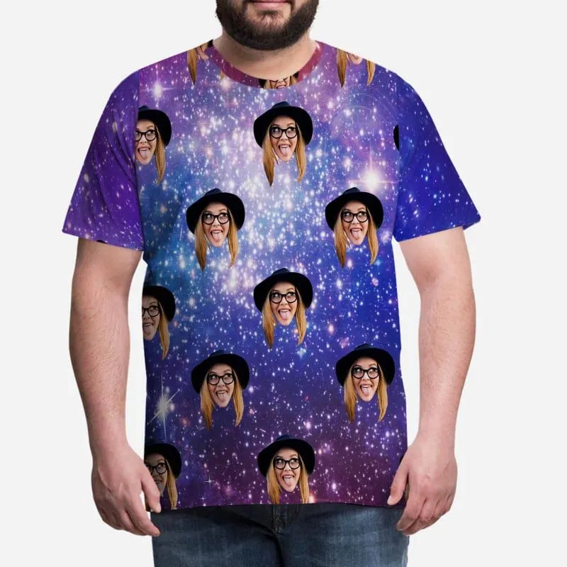 Custom Girlfriend Face Tee Galaxy Starry Night Men's All Over Print T-shirt Design Unique Gift
